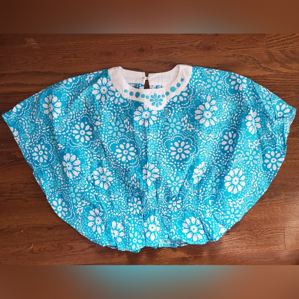 GYMBOREE OUTLET Girls 6 blue floral flare sleeve top